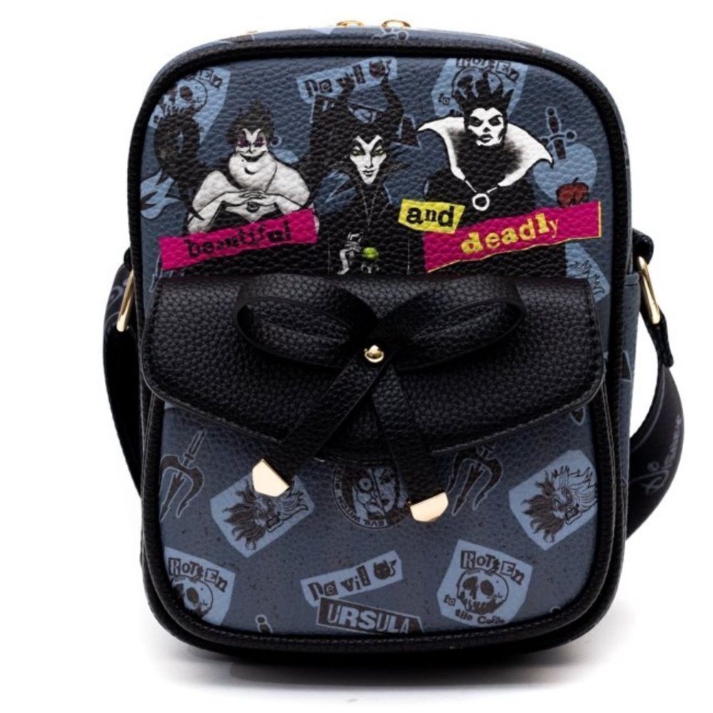 WondaPop Disney Villains Luxe 8” Crossbody Bag in Black/Gray. Faux Leather. NWT!